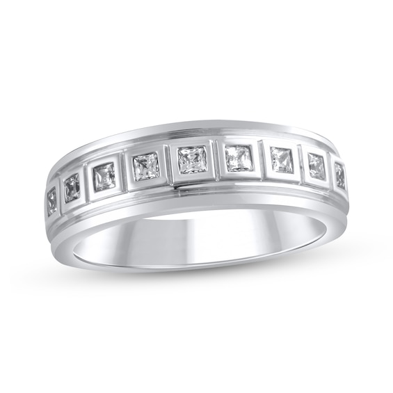 1/2 CT. T.w. Square-Cut Diamond Raised Frame Nine Stone Band in 10K White Gold