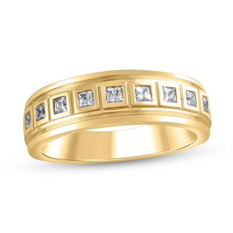 Main Image 1 of Men's 1/2 CT. T.W. Square-Cut Diamond Raised Frame Nine Stone Band in 10K Gold