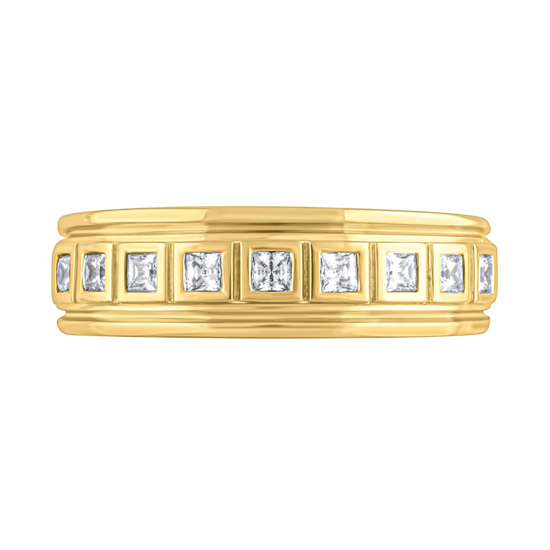 Main Image 3 of Men's 1/2 CT. T.W. Square-Cut Diamond Raised Frame Nine Stone Band in 10K Gold