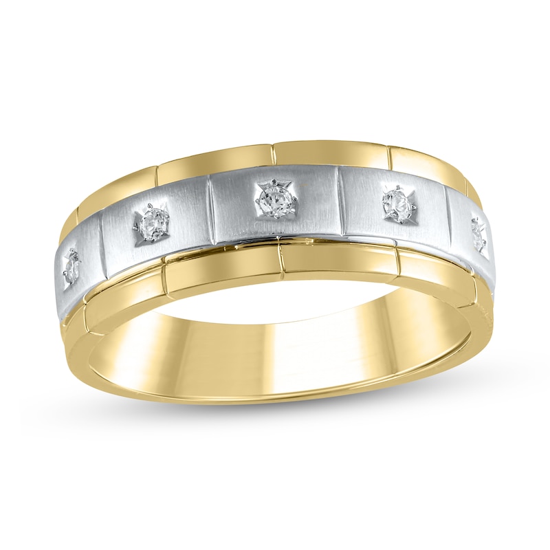 Main Image 1 of 1/10 CT. T.W. Diamond Rectangle Station Five Stone Band in 10K Two-Tone Gold