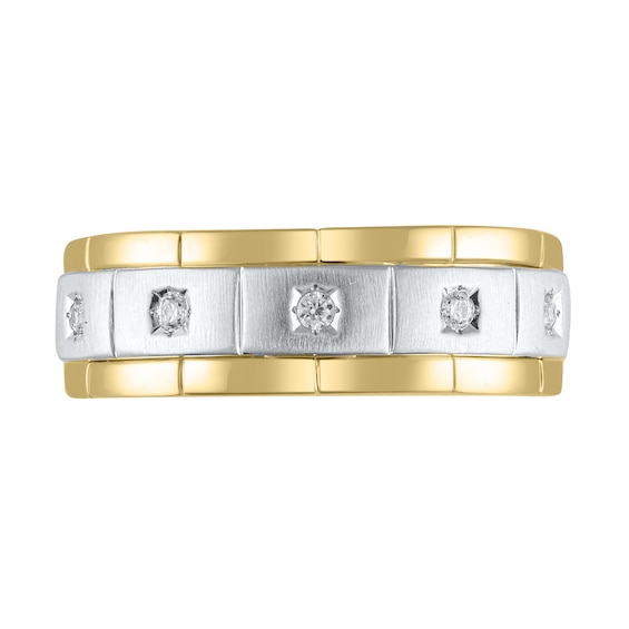 1/10 CT. T.w. Diamond Rectangle Station Five Stone Band in 10K Two-Tone Gold