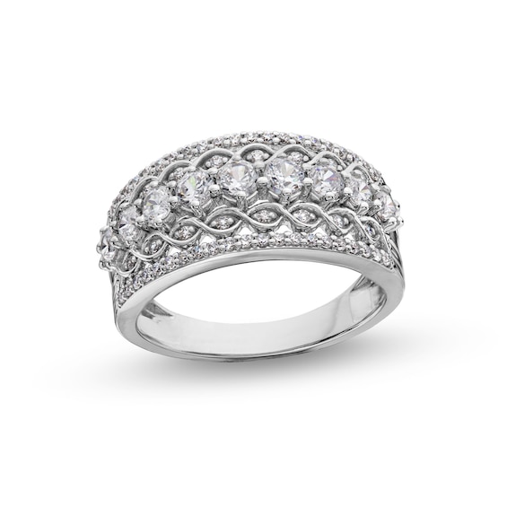 1 CT. T.w. Diamond Edge Lattice Center Row Band in 14K White Gold