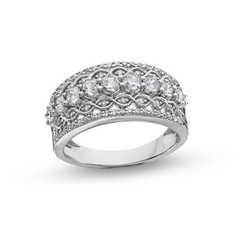 Main Image 1 of 1 CT. T.W. Diamond Edge Lattice Center Row Band in 14K White Gold