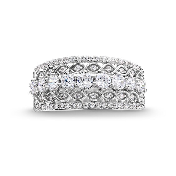 1 CT. T.w. Diamond Edge Lattice Center Row Band in 14K White Gold