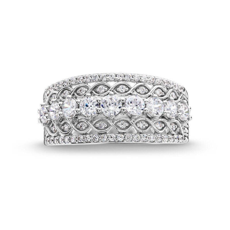 Main Image 4 of 1 CT. T.W. Diamond Edge Lattice Center Row Band in 14K White Gold