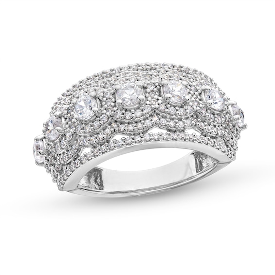 1-1/2 CT. T.w. Diamond Scallop Frame center Row Band in 14K White Gold
