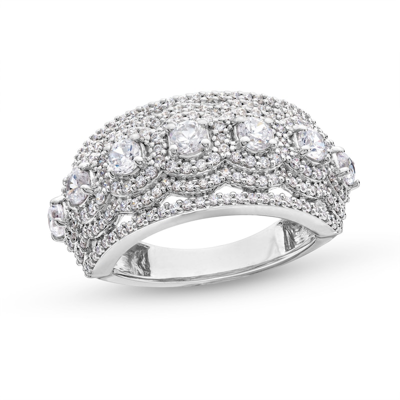 Main Image 1 of 1-1/2 CT. T.W. Diamond Scallop Frame center Row Band in 14K White Gold