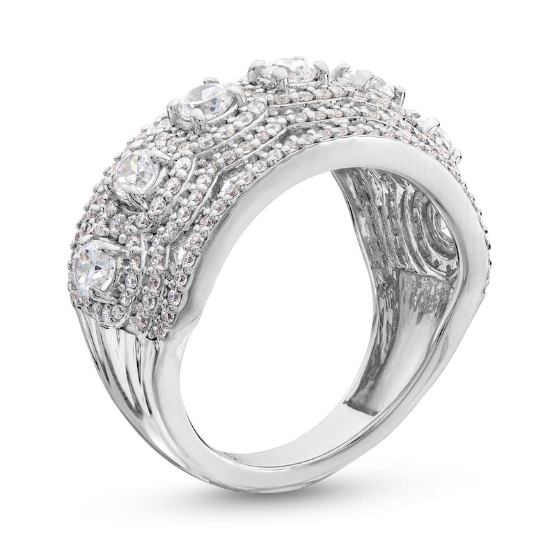 Main Image 3 of 1-1/2 CT. T.W. Diamond Scallop Frame center Row Band in 14K White Gold
