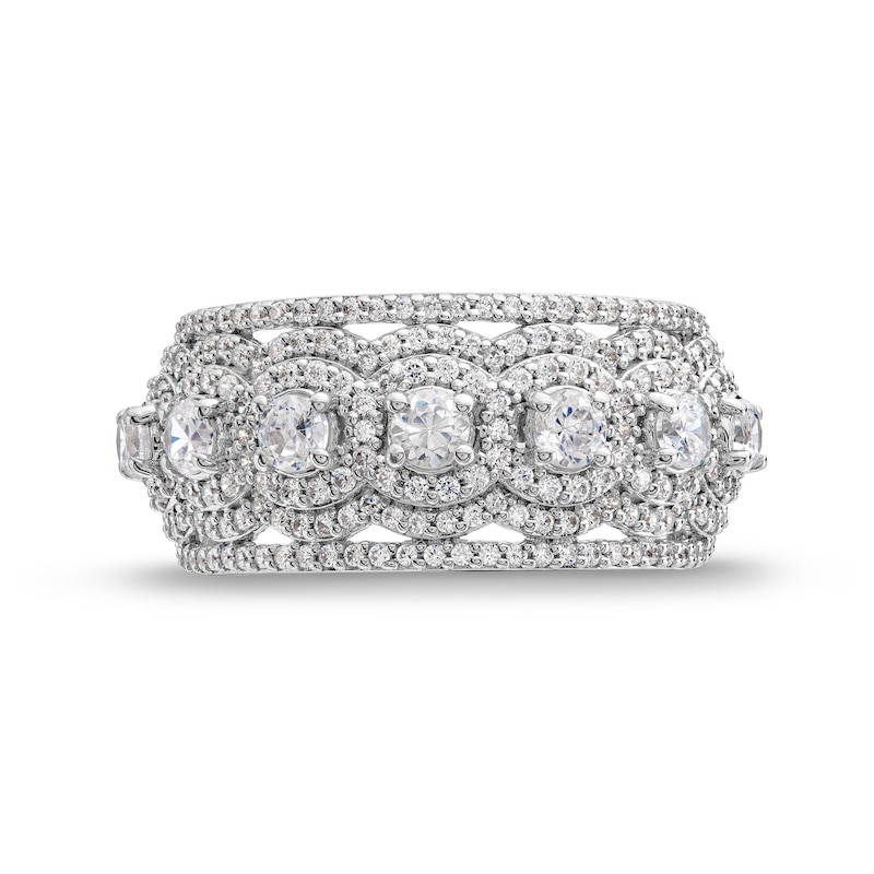 Main Image 4 of 1-1/2 CT. T.W. Diamond Scallop Frame center Row Band in 14K White Gold