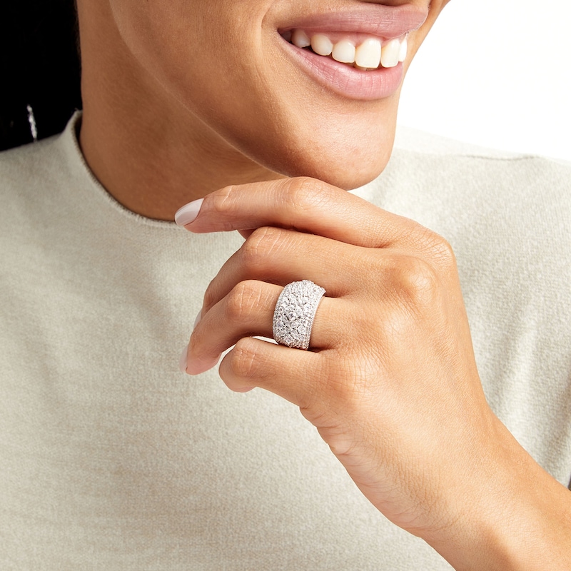 Main Image 2 of 2 CT. T.W. Diamond Floral Composite center Row Band in 14K White Gold