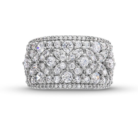 2 CT. T.w. Diamond Floral Composite center Row Band in 14K White Gold