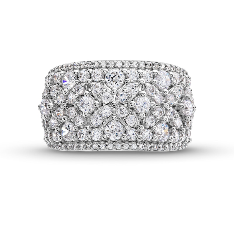 Main Image 4 of 2 CT. T.W. Diamond Floral Composite center Row Band in 14K White Gold