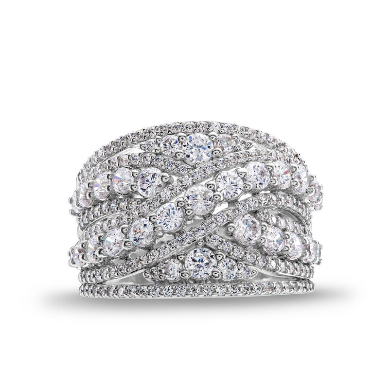 Main Image 4 of 2-1/2 CT. T.W. Diamond Layered Multi-Row Criss-Cross Band in 14K White Gold