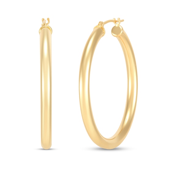 35.0mm Tube Hoop Earrings in Hollow 14K Gold
