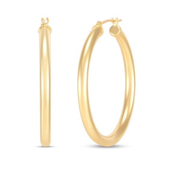 3.0 x 35.0mm Tube Hoop Earrings in Hollow 14K Gold