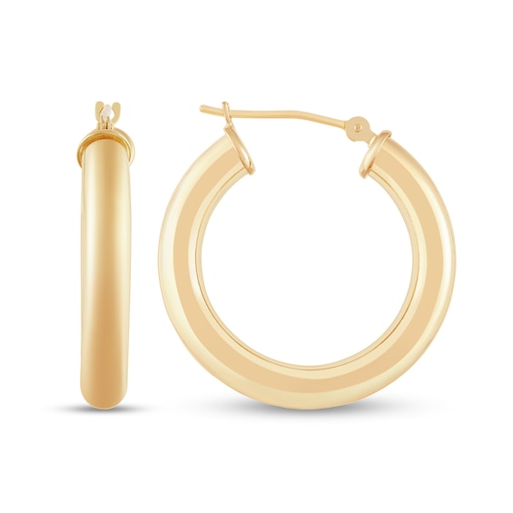 4 x 25.0mm Tube Hoop Earrings in Hollow 14K Gold