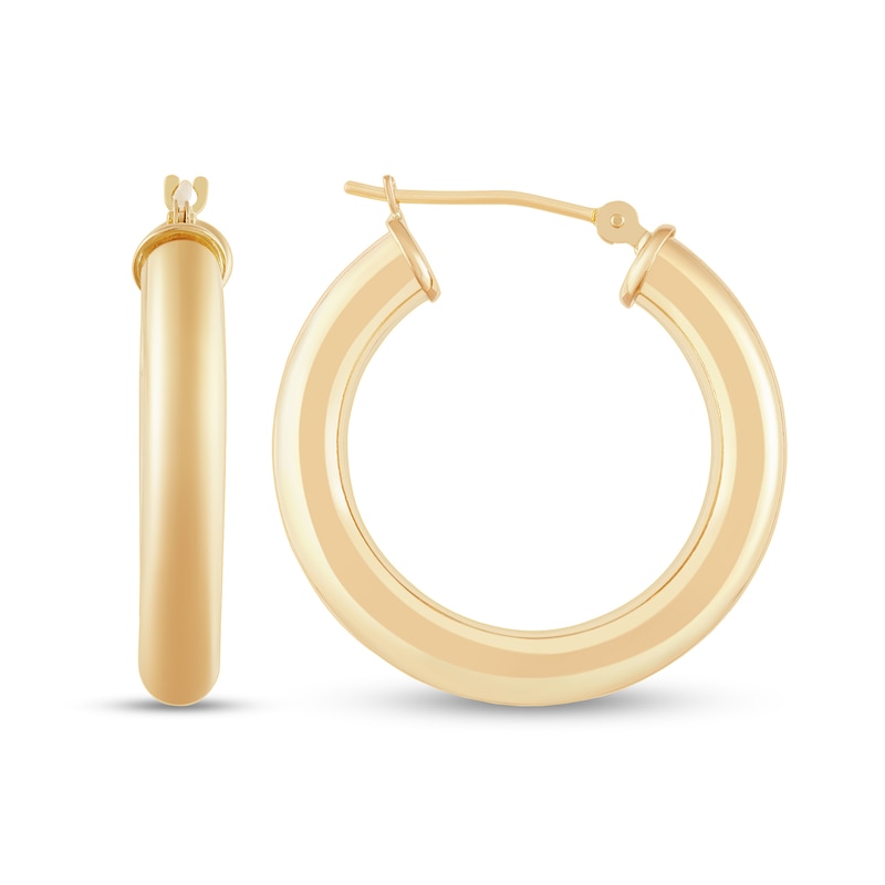 Main Image 1 of 25.0mm Tube Hoop Earrings in Hollow 14K Gold
