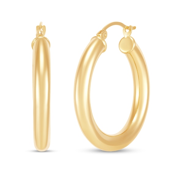 30.0mm Tube Hoop Earrings in Hollow 14K Gold