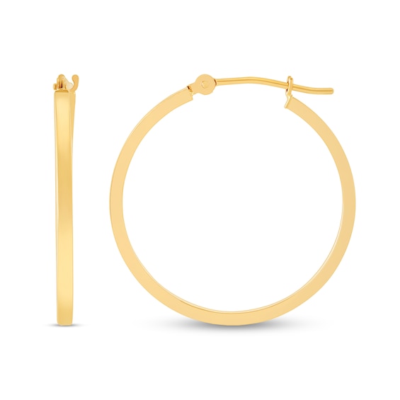 25.0mm Square Tube Hoop Earrings in Hollow 14K Gold