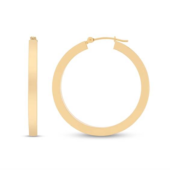 35.0mm Square Tube Hoop Earrings in Hollow 14K Gold
