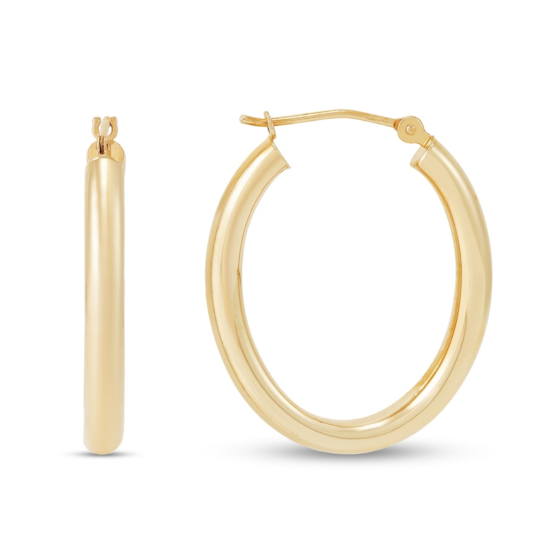 Main Image 1 of 25.0mm Oval Tube Hoop Earrings in Hollow 14K Gold