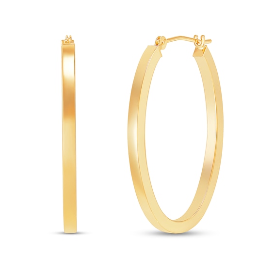 2.0 x 30.0mm Oval Tube Hoop Earrings in Hollow 14K Gold