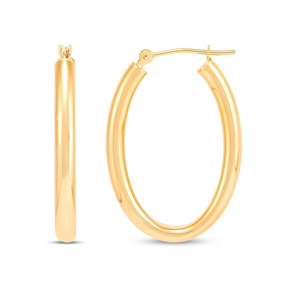 3.0 x 20.0mm Oval Tube Hoop Earrings in Hollow 10K Gold