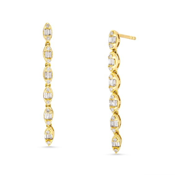 1/3 CT. T.w. Diamond Marquise-Frame Linear Drop Earrings