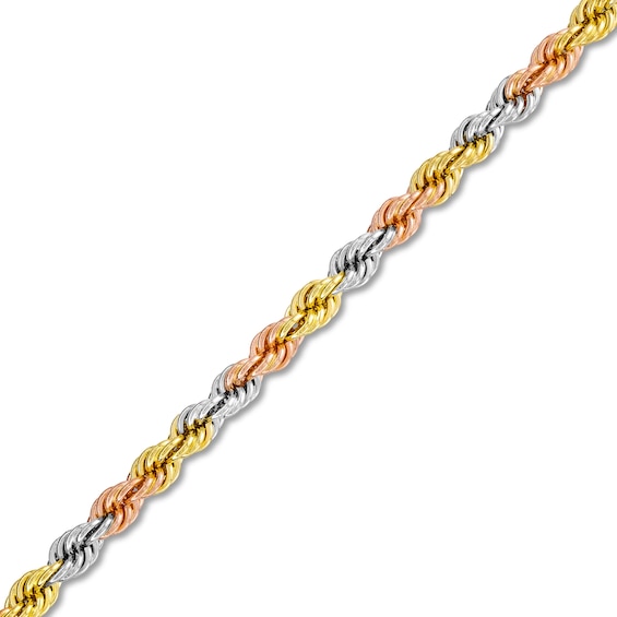 3.0mm Semi-Rope Chain Bracelet in Solid 14K Tri-Tone Gold - 7.5"