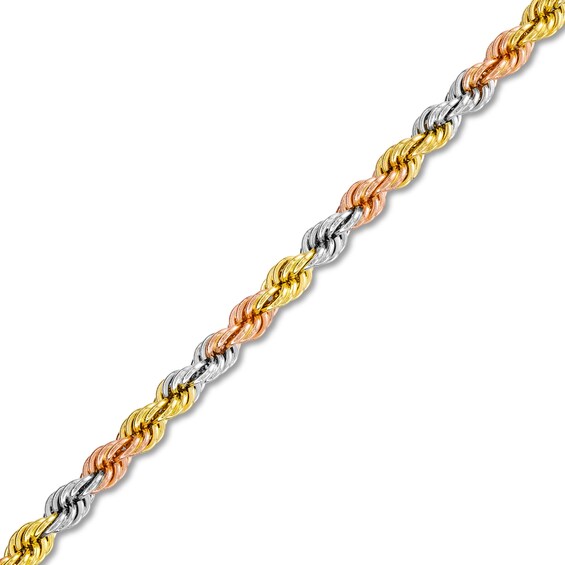 3.0mm Rope Chain Bracelet in Semi-Solid 14K Tri-Tone Gold - 7.5"