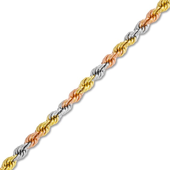 3.0mm Semi-Rope Chain Bracelet in Solid 14K Tri-Tone Gold - 7.5"