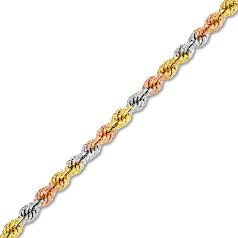 3.0mm Rope Chain Bracelet in Semi-Solid 14K Tri-Tone Gold - 7.5"