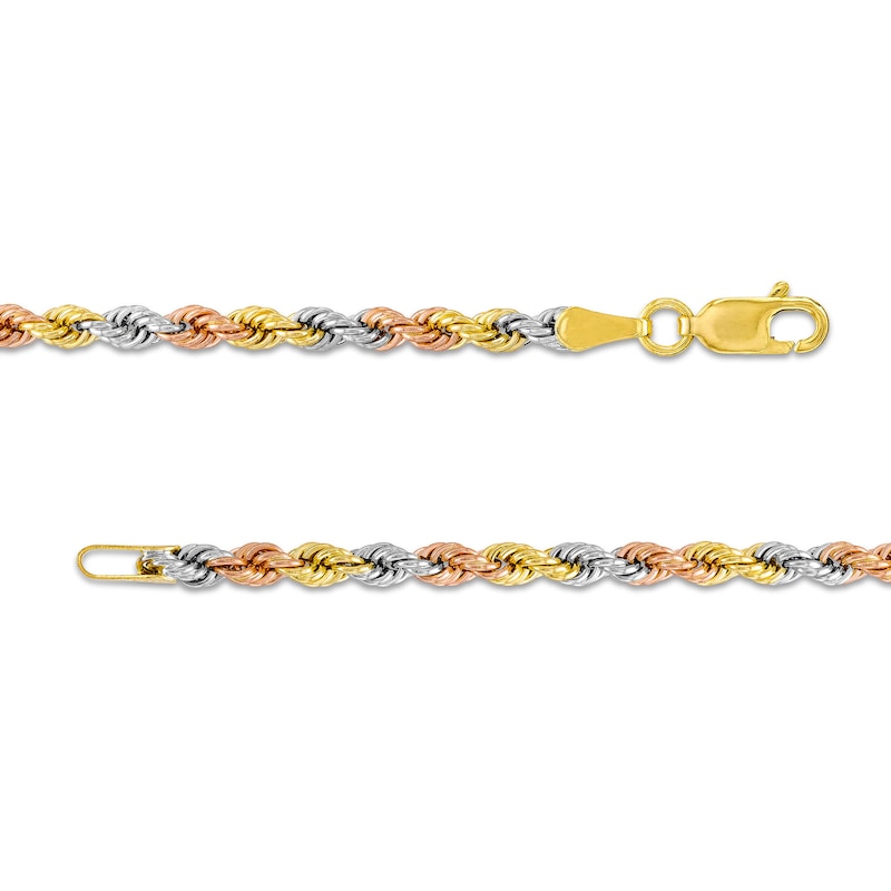 3.0mm Rope Chain Bracelet in Semi-Solid 14K Tri-Tone Gold - 7.5"