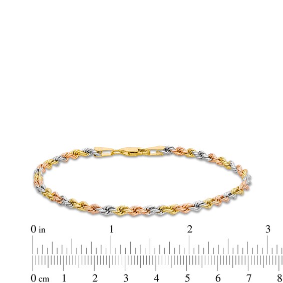 3.0mm Rope Chain Bracelet in Semi-Solid 14K Tri-Tone Gold - 7.5"