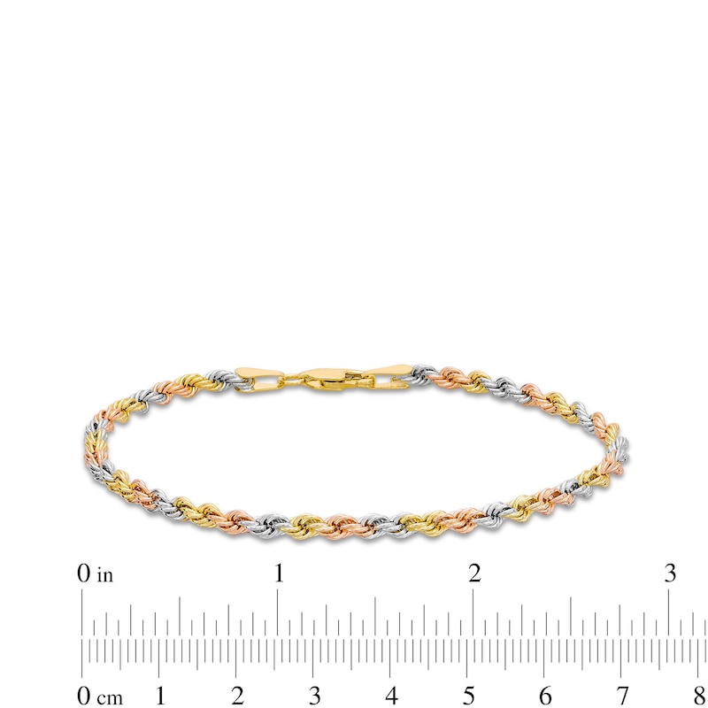 3.0mm Rope Chain Bracelet in Semi-Solid 14K Tri-Tone Gold - 7.5"