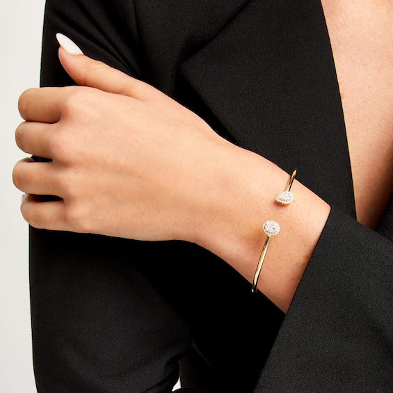 1/2 CT. T.w. Diamond Oval-and Pear-Framed Bangle Bracelet in 10K Gold