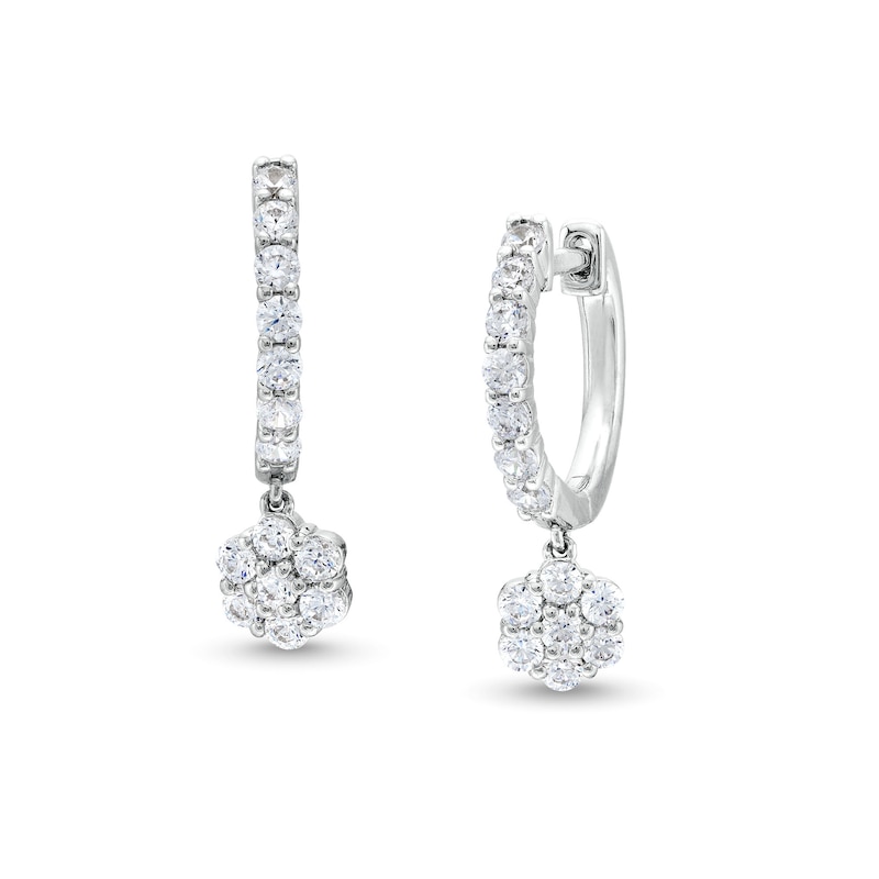 Main Image 1 of 1 CT. T.W. Diamond Flower Dangle Hoop Earrings in 10K White Gold