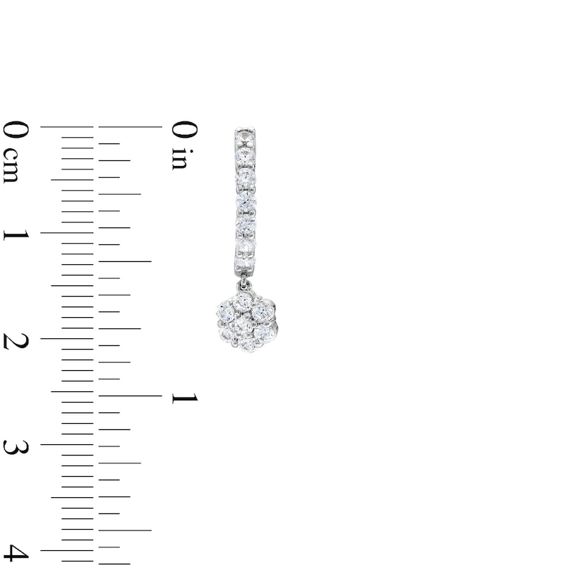 Main Image 3 of 1 CT. T.W. Diamond Flower Dangle Hoop Earrings in 10K White Gold