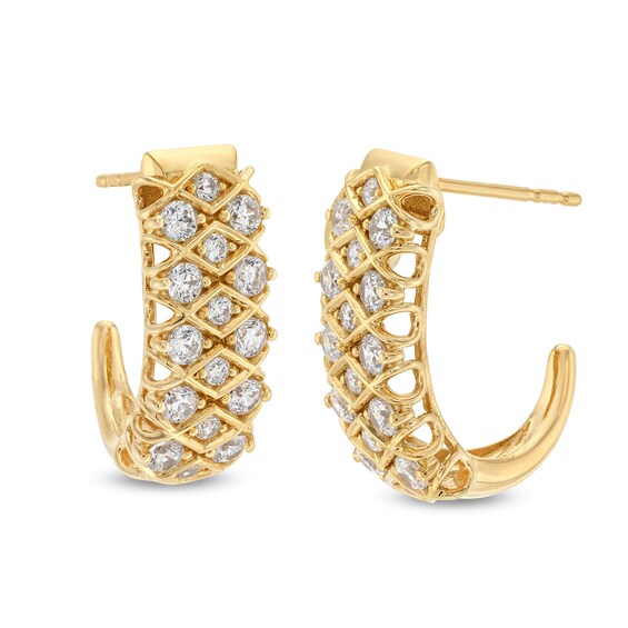 1 CT. T.w. Diamond Honeycomb J-Hoop Earrings in 10K Gold