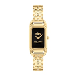 Ladies' Coach Cadie Crystal Accent Gold-Tone IP Bangle Watch with Rectangular Black Dial (Model: 14504250)
