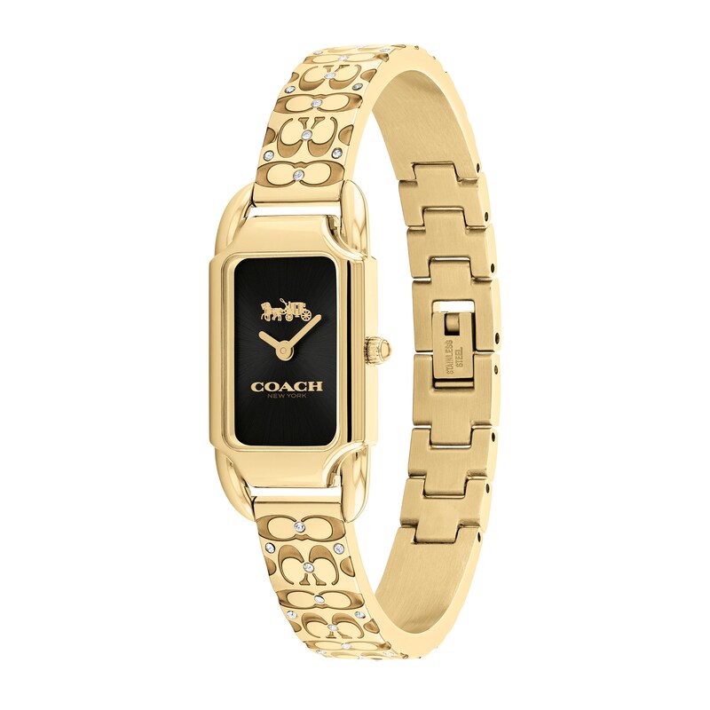 Main Image 2 of Ladies' Coach Cadie Crystal Accent Gold-Tone IP Bangle Watch with Rectangular Black Dial (Model: 14504250)