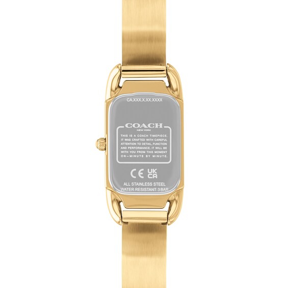 Ladies' Coach Cadie Crystal Accent Gold-Tone IP Bangle Watch with Rectangular Black Dial (Model: 14504250)