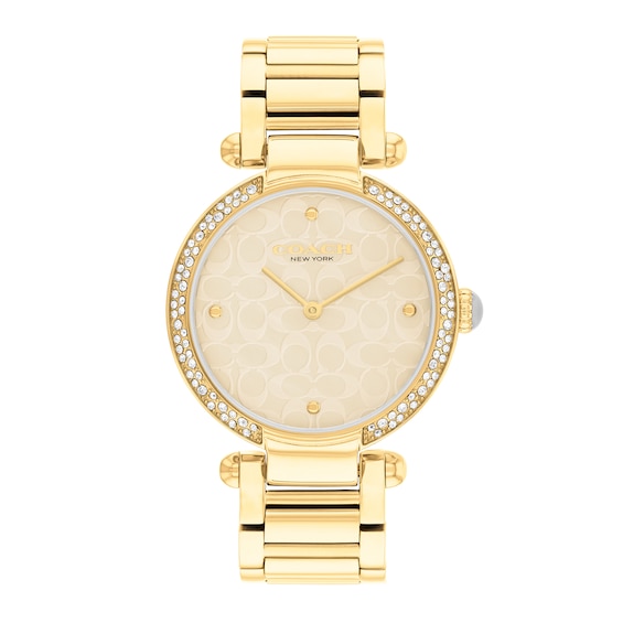 Ladies' Coach Cary Crystal Accent Gold-Tone IP Watch with Beige Mother-of-Pearl Dial (Model: 14504183)