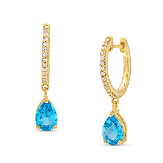 Pear-Shaped Swiss Blue Topaz and White Lab-Created Sapphire Dangle Earrings in Sterling Silver with 10K Gold Plate
