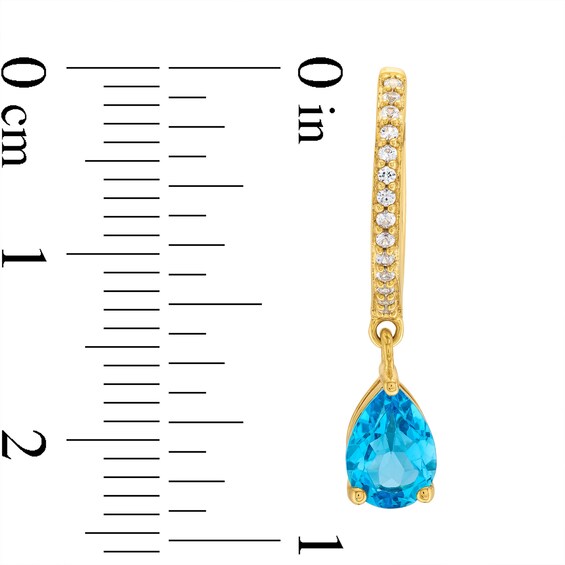 Pear-Shaped Swiss Blue Topaz and White Lab-Created Sapphire Dangle Earrings in Sterling Silver with 10K Gold Plate