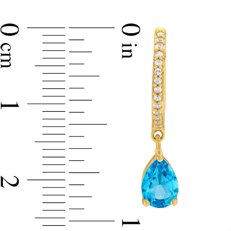 Main Image 3 of Pear-Shaped Swiss Blue Topaz and White Lab-Created Sapphire Dangle Earrings in Sterling Silver with 10K Gold Plate