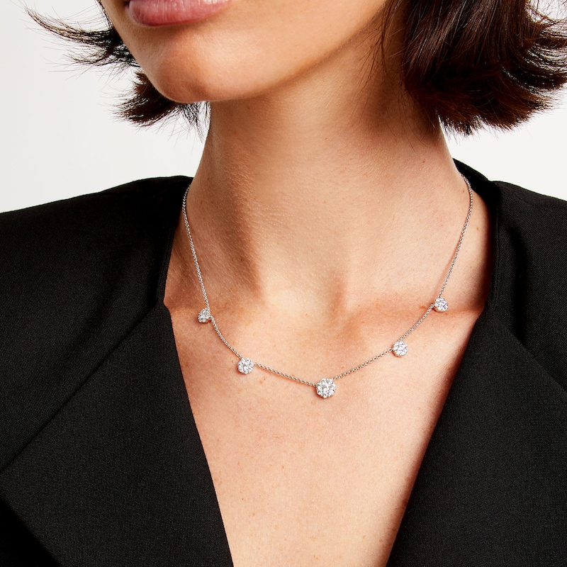 Main Image 2 of 1-1/2 CT. T.W. Diamond Flower Station Necklace in 10K White Gold