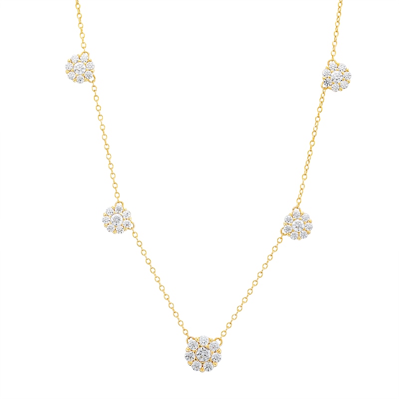 Main Image 1 of 1-1/2 CT. T.W. Diamond Flower Station Necklace in 10K Gold