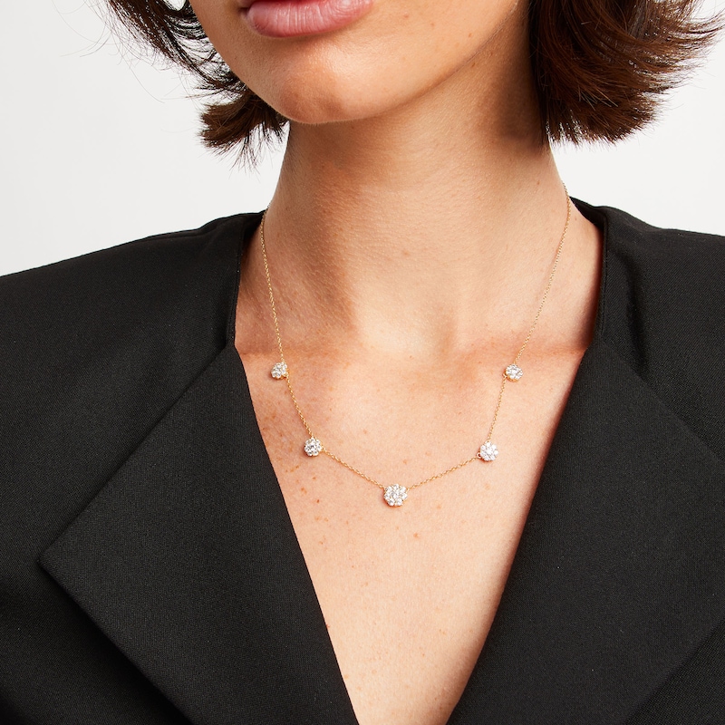 Main Image 2 of 1-1/2 CT. T.W. Diamond Flower Station Necklace in 10K Gold