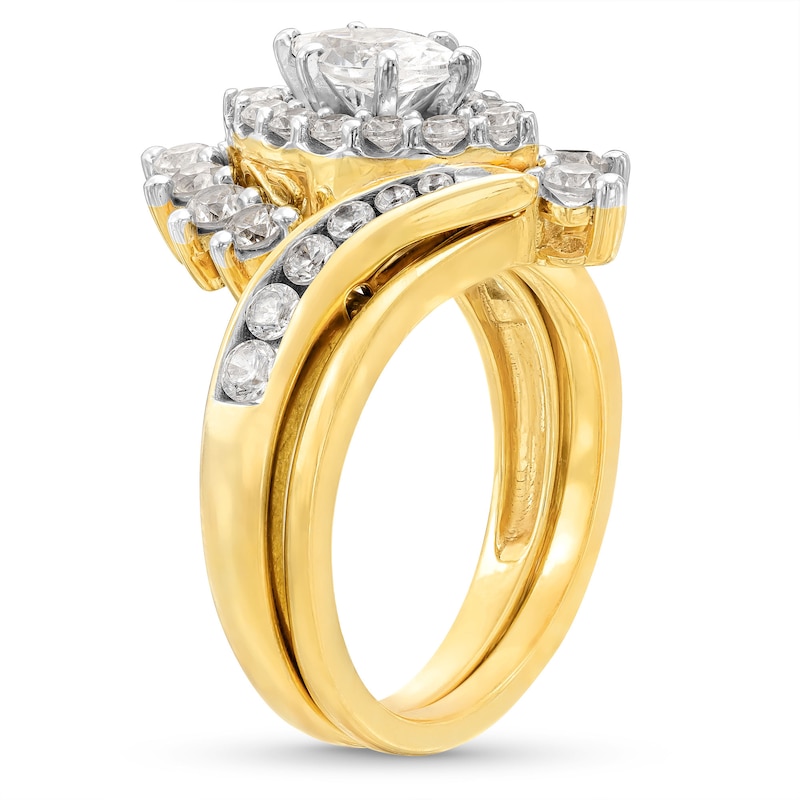 Main Image 3 of 1-1/2 CT. T.W. Marquise Diamond Shadow Frame Bypass Shank Bridal Set in 14K Gold